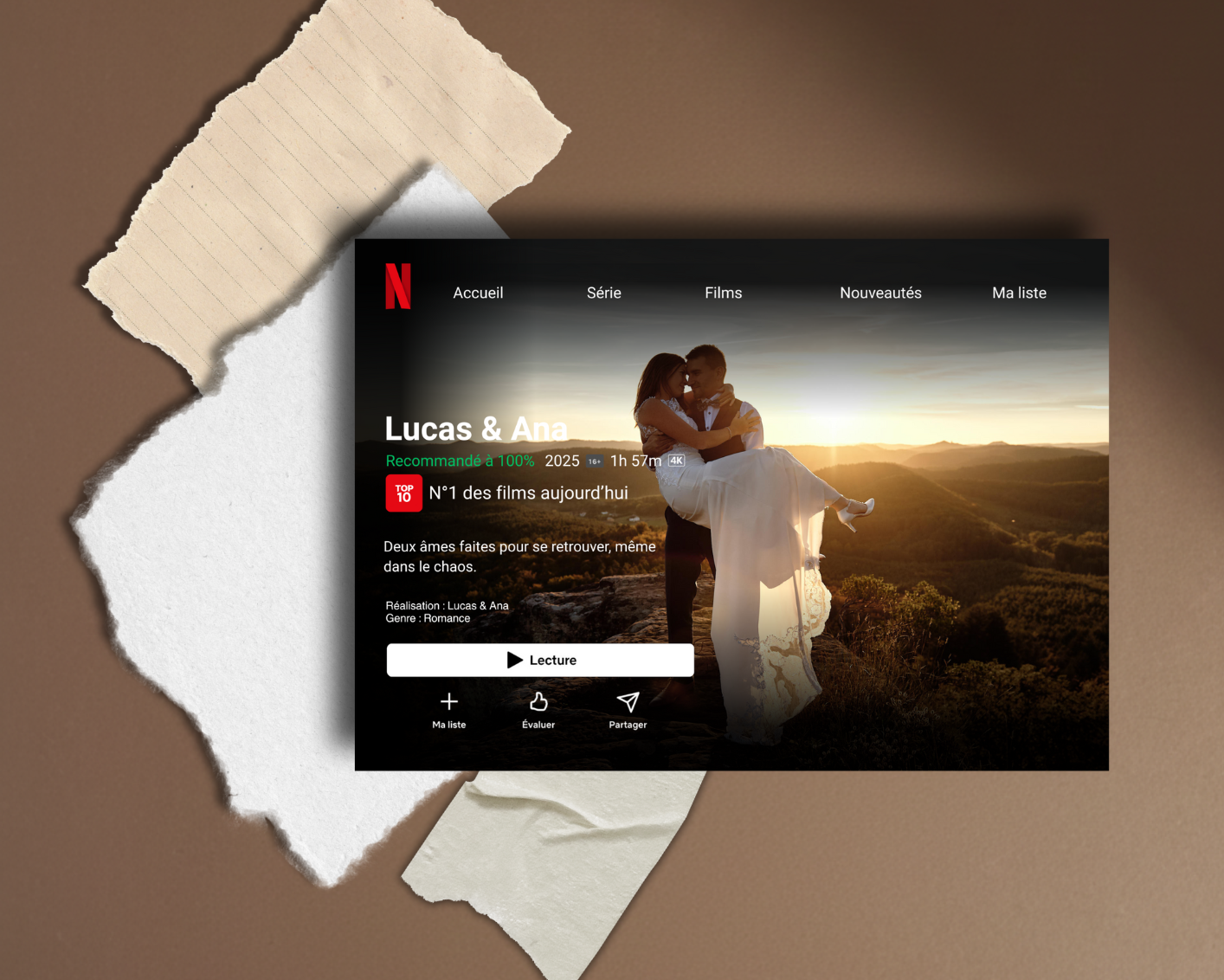 affiche photo personnalisé style interface Netflix avec photo, idée cadeau original décoration murale.