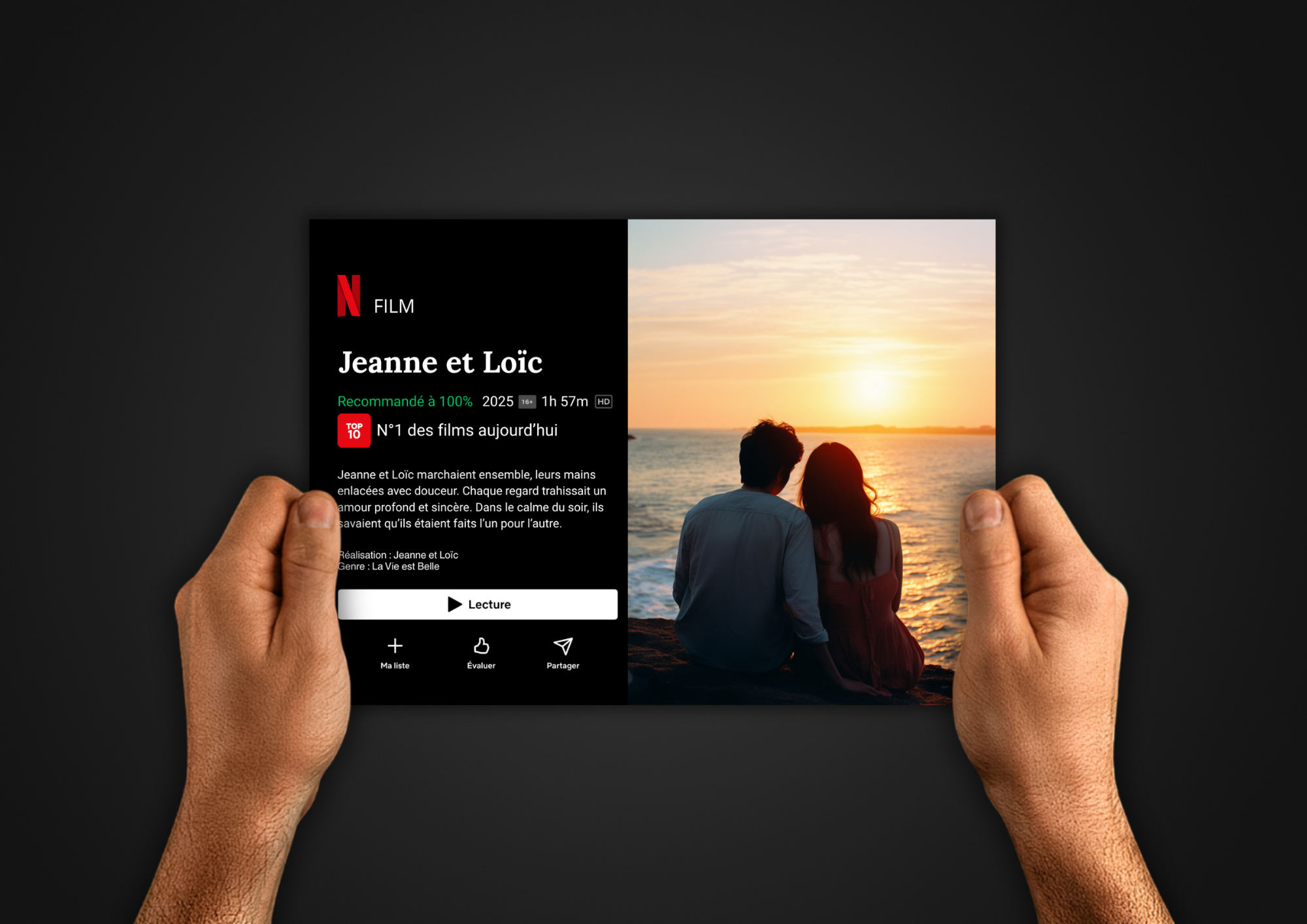 affiche photo personnalisé style interface Netflix avec photo, idée cadeau original décoration murale.
