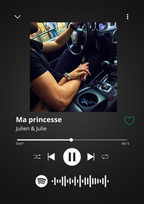 Cadre photo personnalisé style lecteur Spotify avec code scannable pour écouter de la musique, idée cadeau couple, amis et famille.