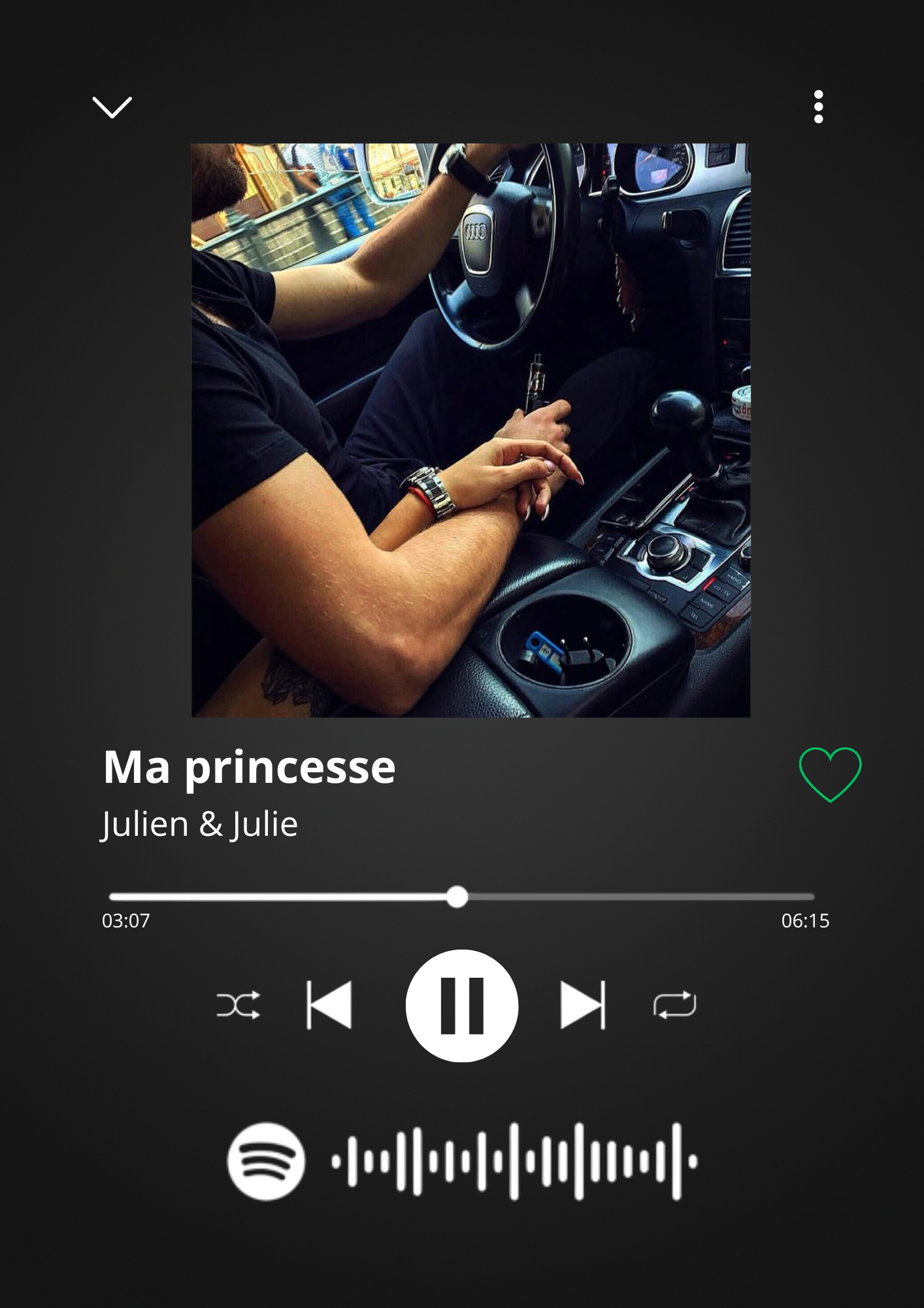 Cadre photo personnalisé style lecteur Spotify avec code scannable pour écouter de la musique, idée cadeau couple, amis et famille.