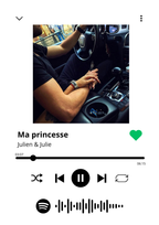 Cadre photo personnalisé style lecteur Spotify avec code scannable pour écouter de la musique, idée cadeau couple, amis et famille.