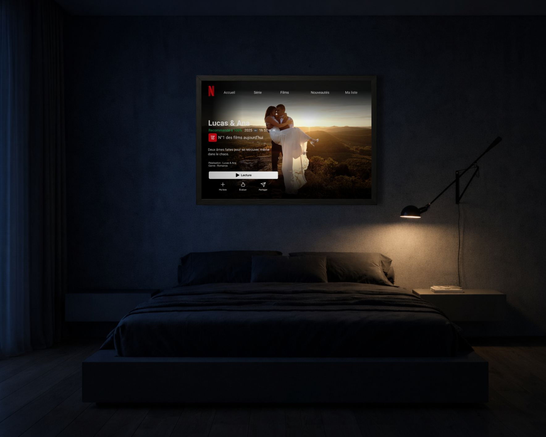 Décoration murale moderne  avec un cadre photo personnalisé imitant une série TV populaire.