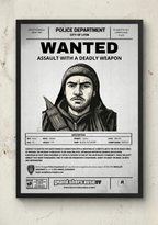 Cadre photo personnalisé style avis de recherche Wanted. Une décoration murale originale inspirée de GTA avec votre portrait en dessin.