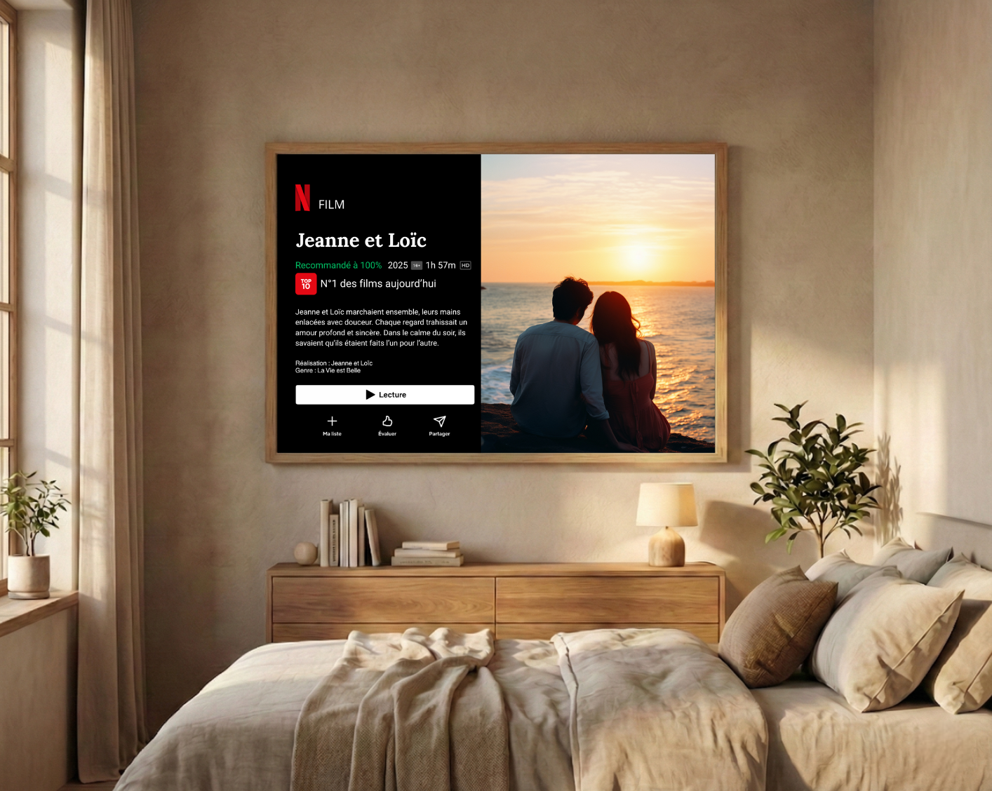 Cadre photo personnalisé style interface Netflix avec photo, idée cadeau original décoration murale.