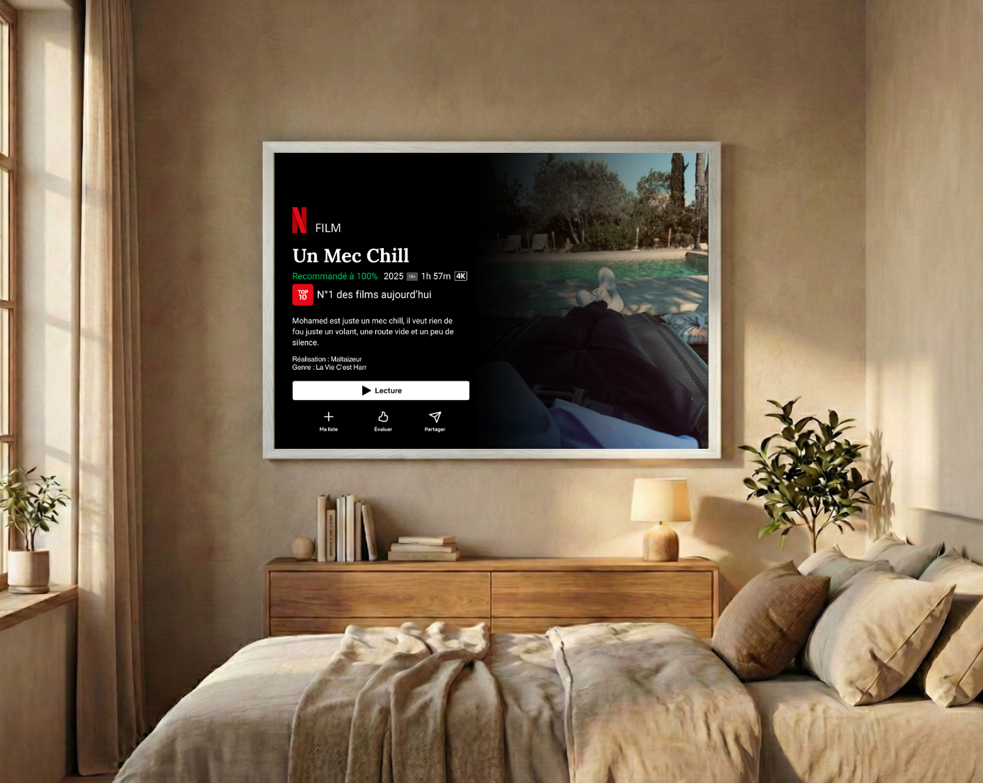 Cadre photo personnalisé style interface Netflix avec photo, idée cadeau original décoration murale.