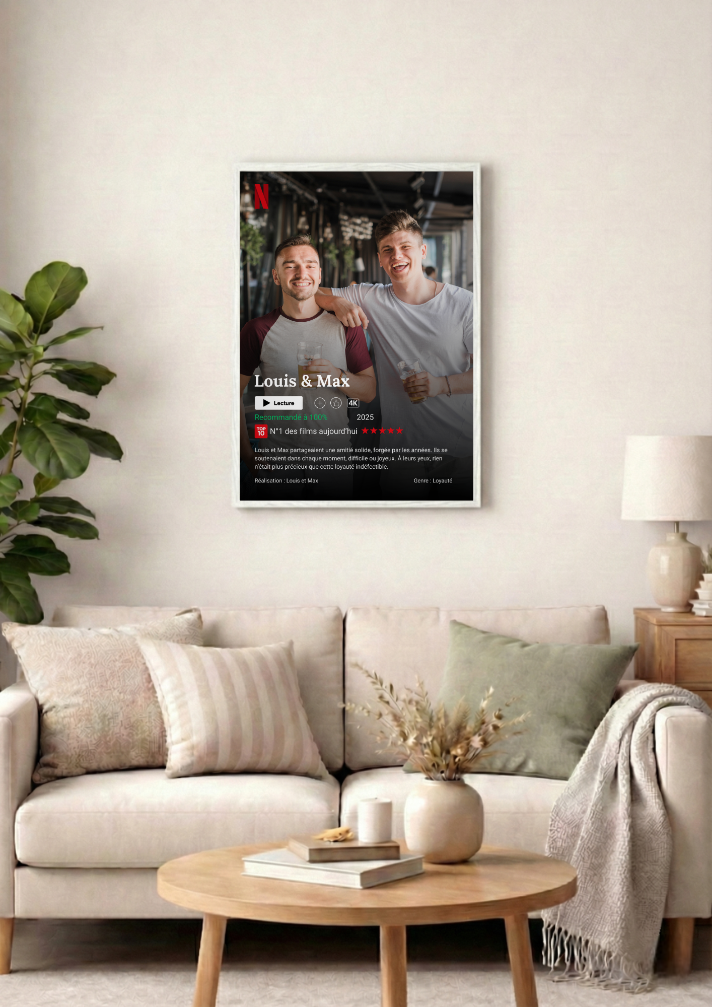 Cadre photo style Netflix personnalisée avec photo, cadre photo décoration murale salon, idée cadeau.