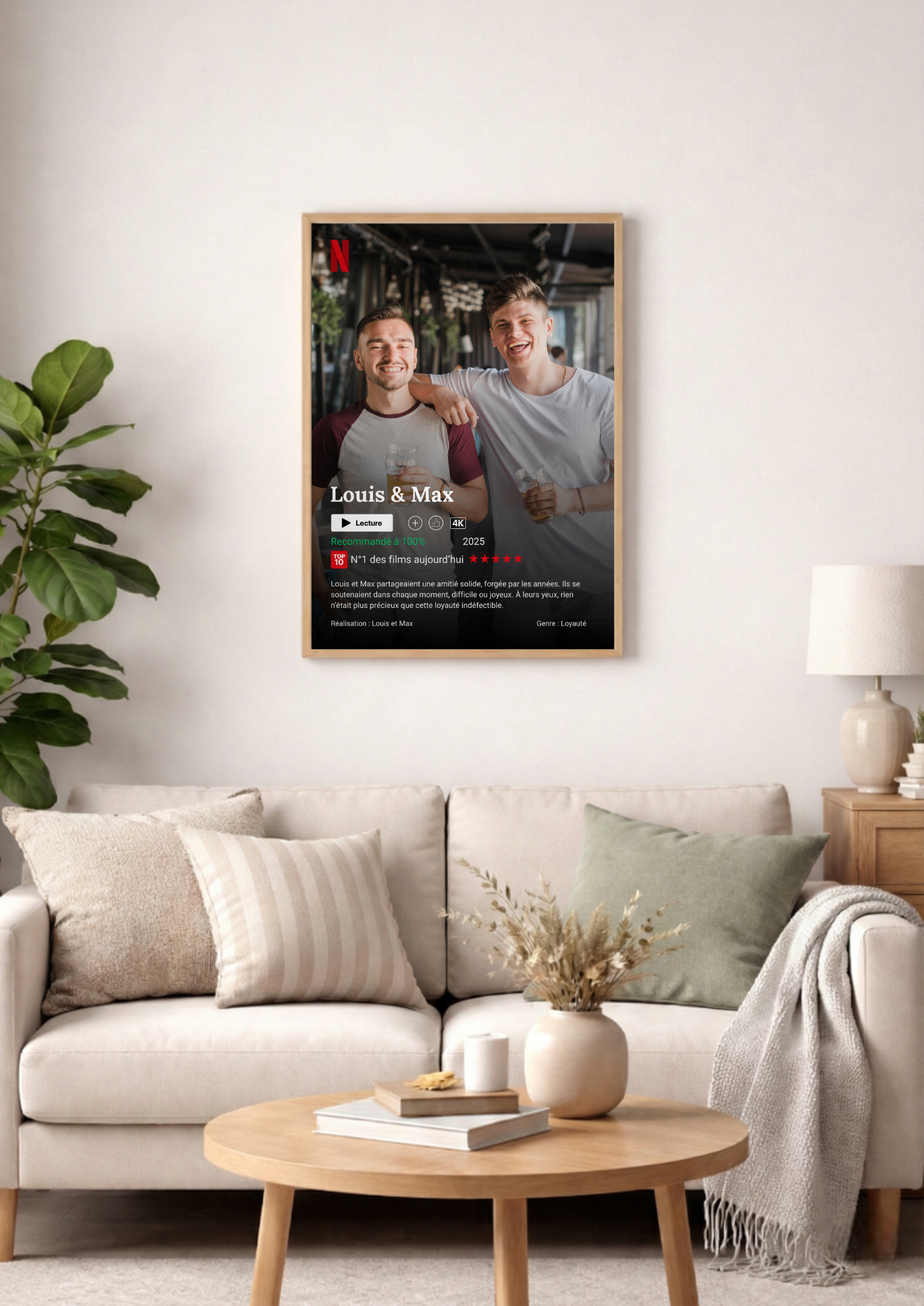 Cadre photo style Netflix personnalisée avec photo, cadre photo décoration murale salon, idée cadeau.