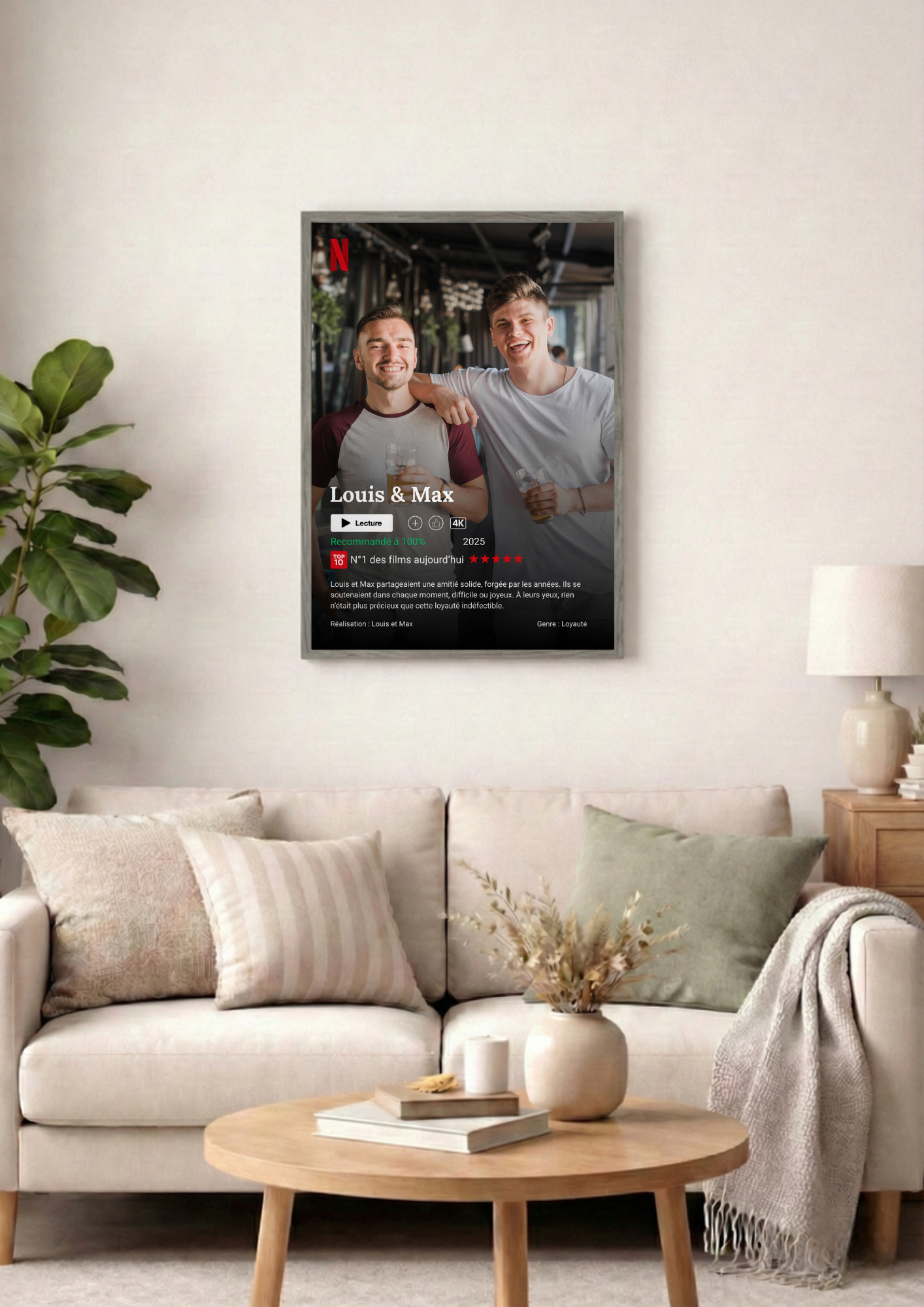 Cadre photo style Netflix personnalisée avec photo, cadre photo décoration murale salon, idée cadeau.