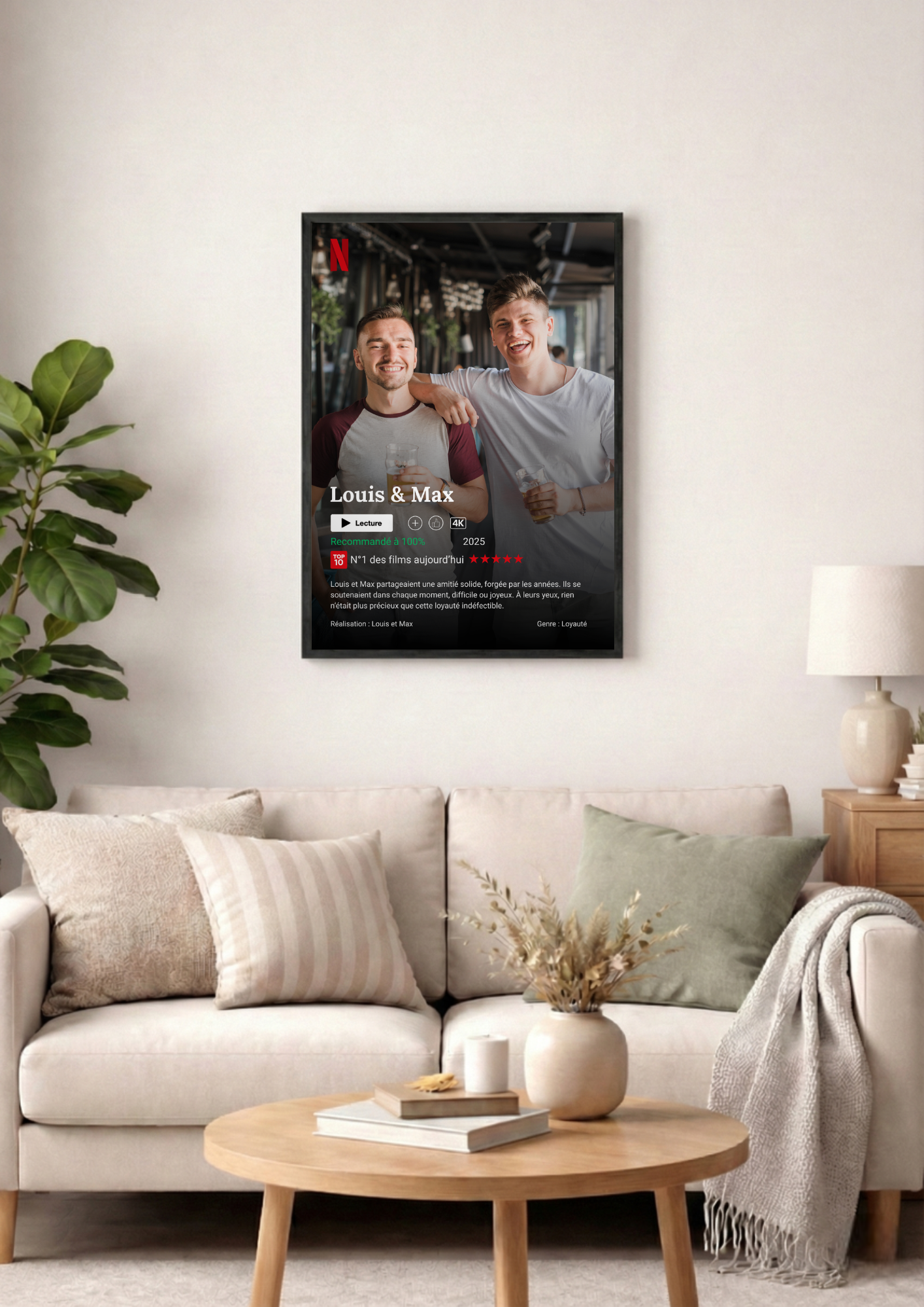 Cadre photo style Netflix personnalisée avec photo, cadre photo décoration murale salon, idée cadeau.