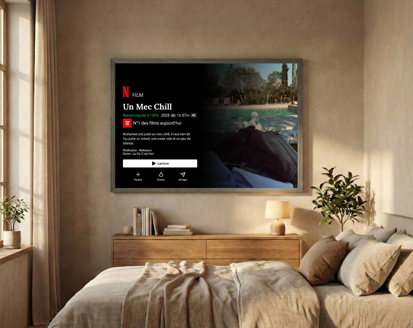 Cadre photo personnalisé style interface Netflix avec photo, idée cadeau original décoration murale.