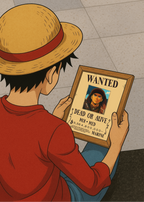 Cadre photo personnalisé style avis de recherche One Piece. Affiche Wanted Dead or Alive avec portrait et prime personnalisable.