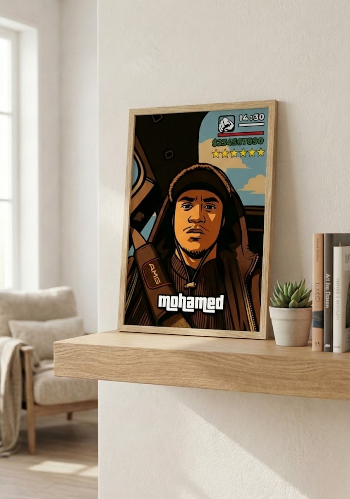 Cadre photo personnalisé style GTA San Andrea, idée de cadeau pour amis, couple ou famille.