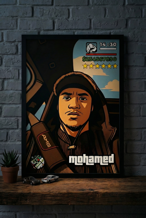 Cadre photo personnalisé style jeu vidéo GTA avec mini-map radar et interface HUD complète cadeau pour amis.