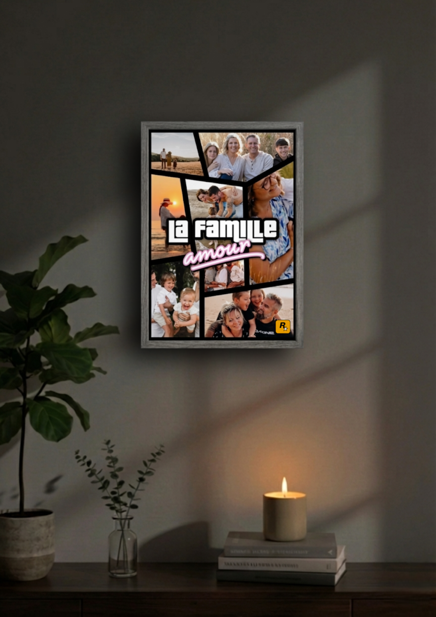 Cadre photo personnalisé avec photos style jeu vidéo GTA idée de cadeau amis couple famille. 